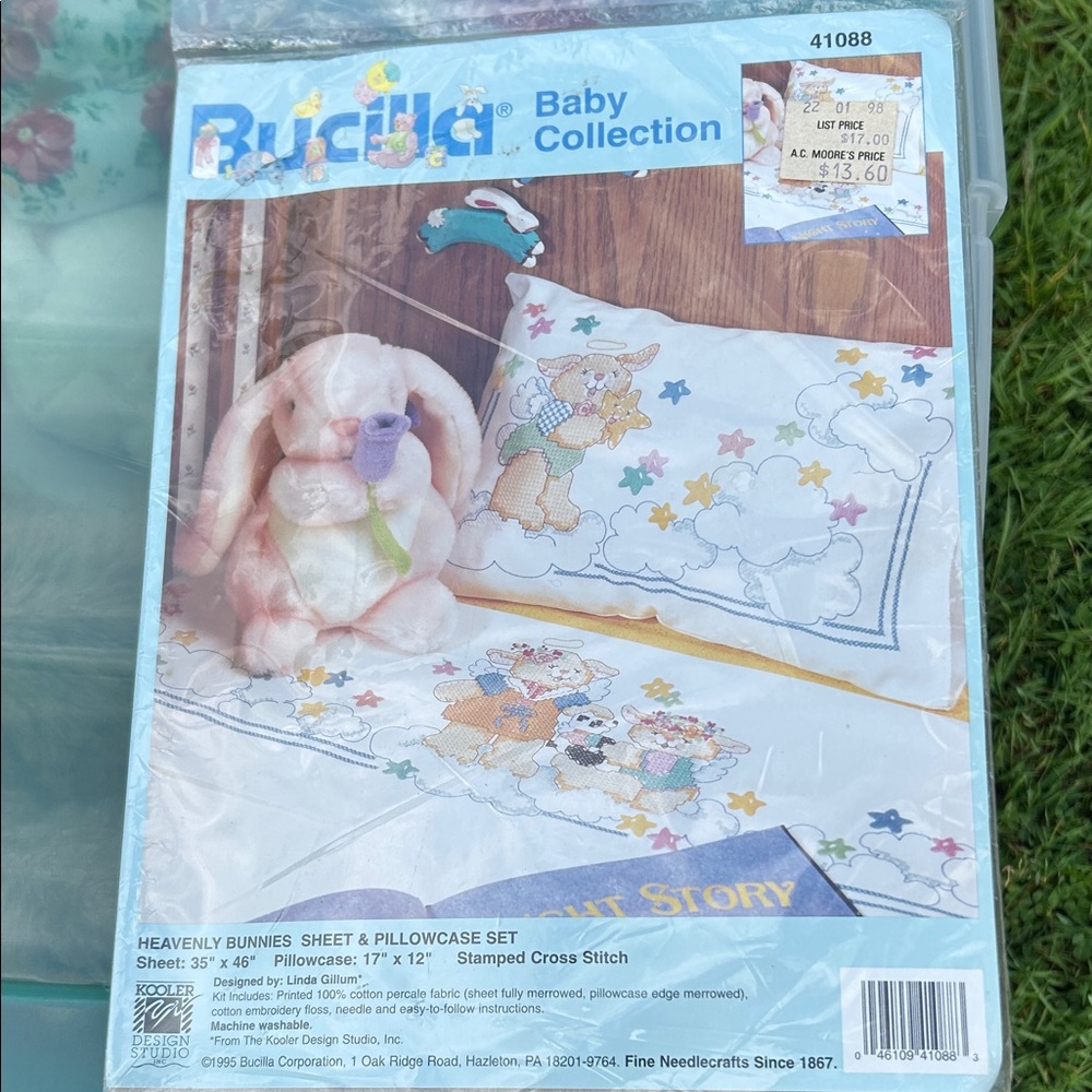 NOSMIP Bucilla Infant Sheet & Pillowcase Set To Embroider Unopened Kit Complete